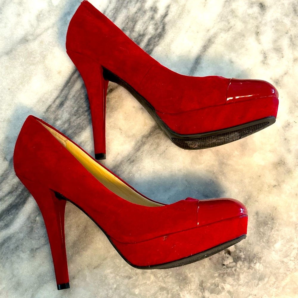Guess Suede & Leather Platform Pumps - Red - 8.5